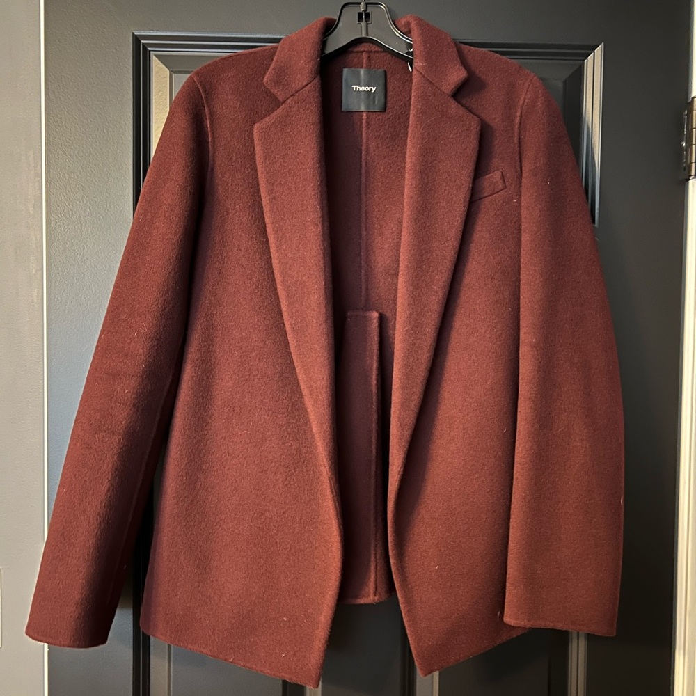 Theory - Burgundy Wool Blend Open Jacket w/ Peplum Back Sz 0